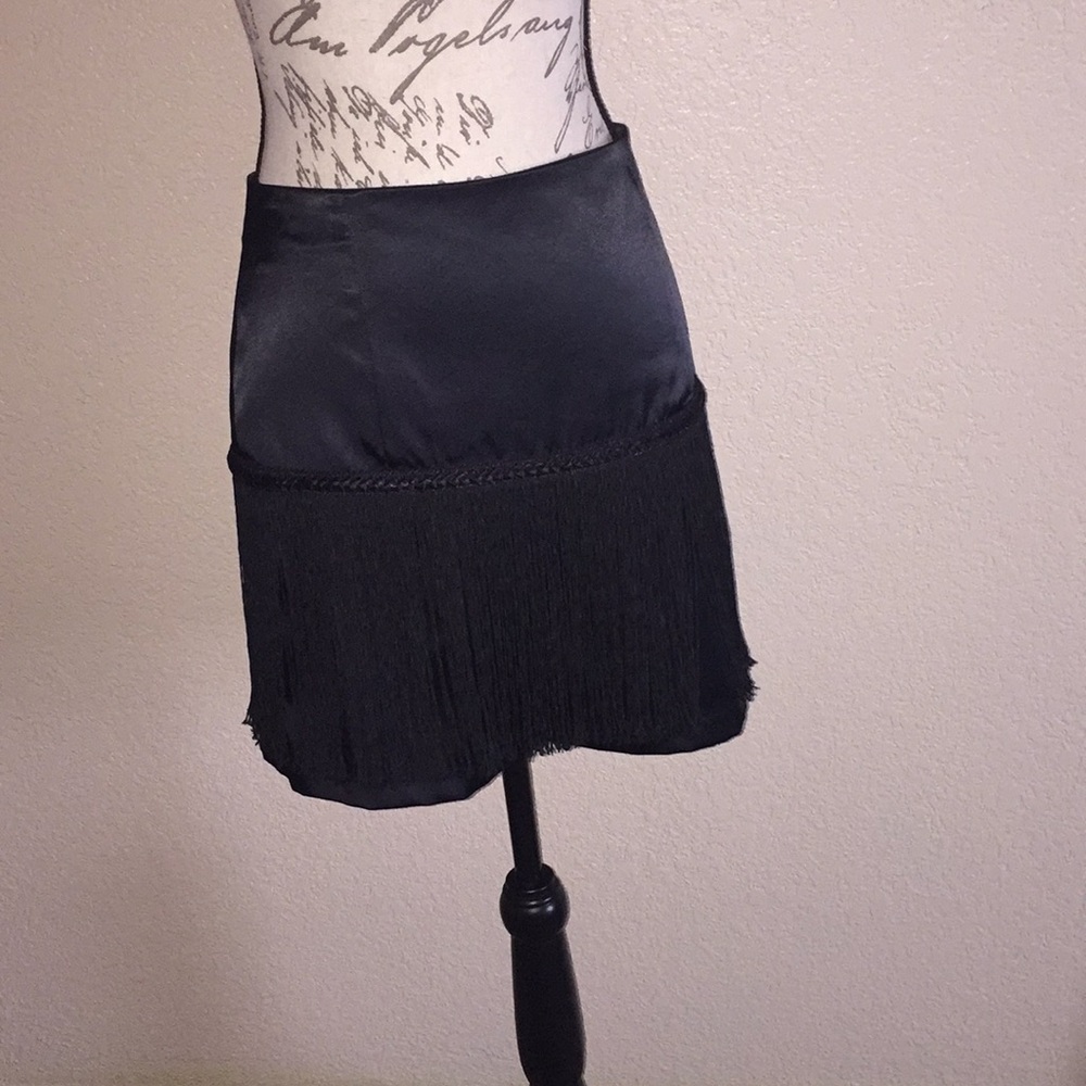 Cachè fringe black skirt
